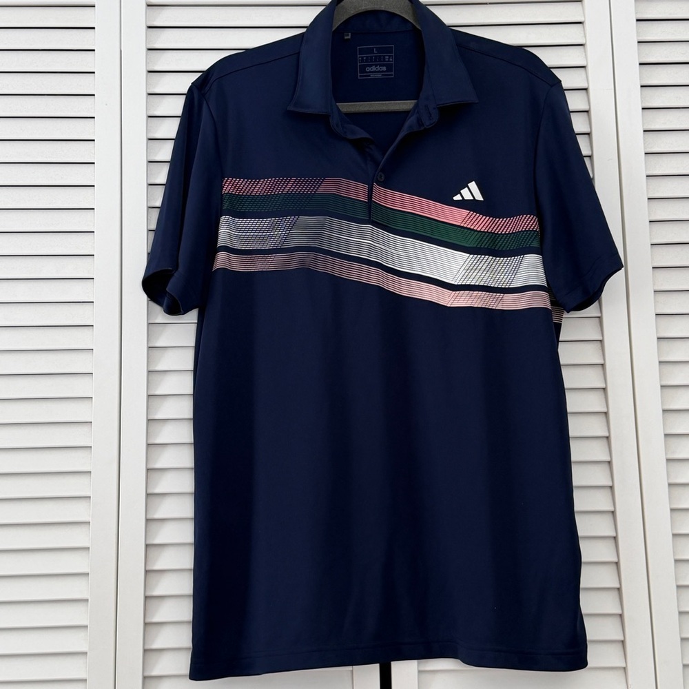 Adidas Men's Polo Shirt with Multicolor Stripes Size Large - Picture 1 of 8